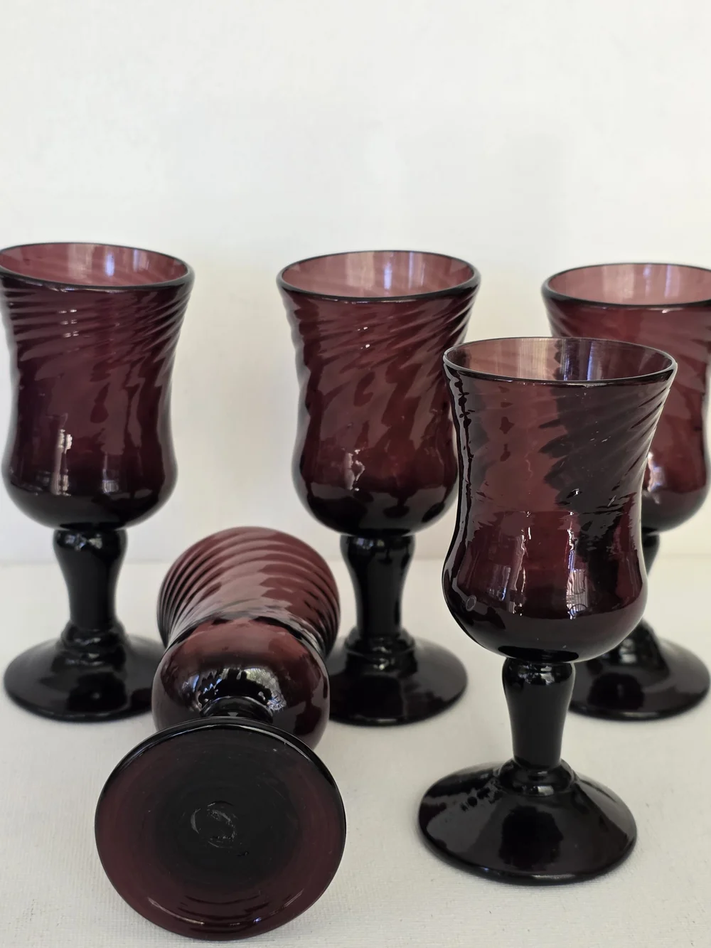 Amethyst Swirl Glass Liqueur Tequila Shot Set Of 5 - Purple
